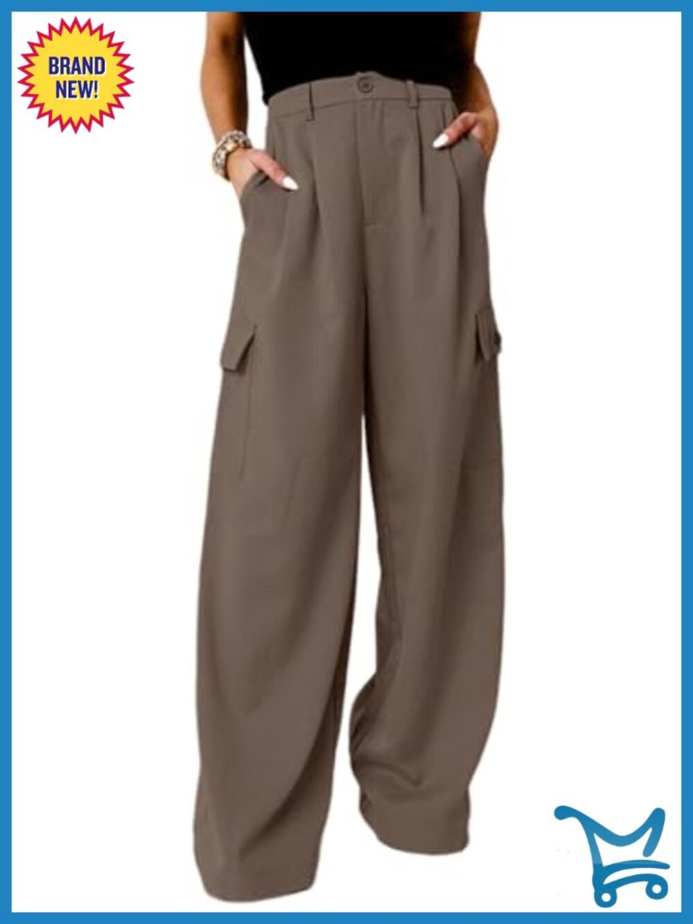 Women's High Waisted Wide Leg Cargo Pants Pleated Casual Work Pants 4 Pockets
